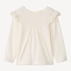 T-shirt manches longues uni à col marin brodé pour bébé fille