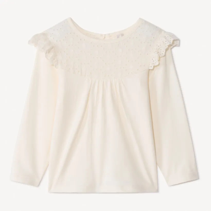 T-shirt manches longues uni à col marin brodé pour bébé fille