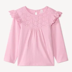 T-shirt manches longues uni à col marin brodé pour bébé fille