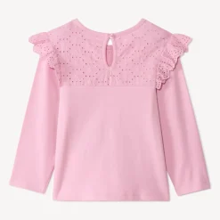 T-shirt manches longues uni à col marin brodé pour bébé fille