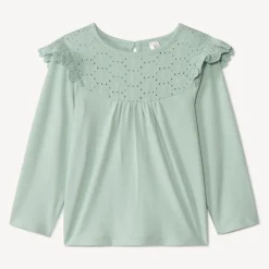 T-shirt manches longues uni à col marin brodé pour bébé fille
