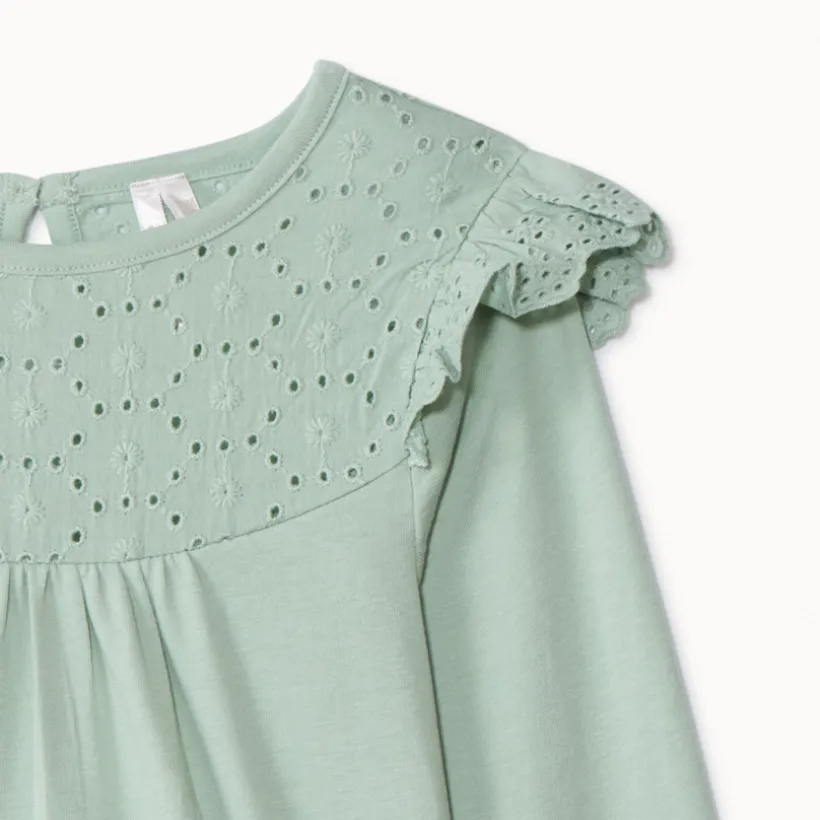 T-shirt manches longues uni à col marin brodé pour bébé fille