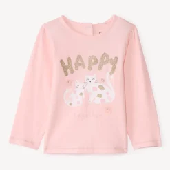 T-shirt manches longues uni à print fantaisie pour bébé fille
