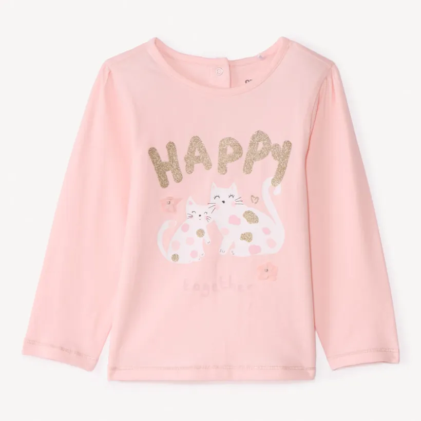 T-shirt manches longues uni à print fantaisie pour bébé fille