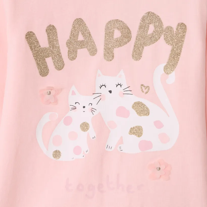 T-shirt manches longues uni à print fantaisie pour bébé fille