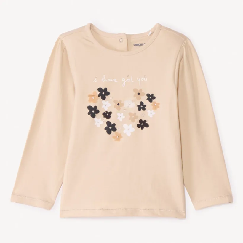 T-shirt manches longues uni à print fantaisie pour bébé fille