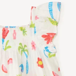 Tunique à bretelles volantées imprimé tropical coloré pour fille
