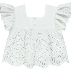 Tunique en voile manches volantée et broderie anglaise pour fille
