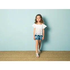 Tunique en voile manches volantée et broderie anglaise pour fille