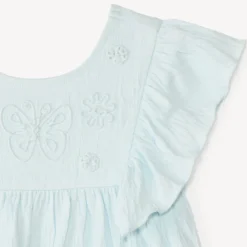Tunique manches courtes à volants et cording papillon pour bébé fille