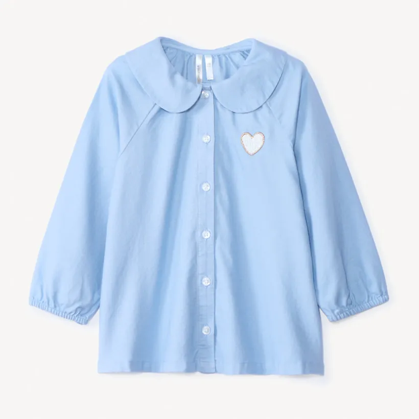 Tunique style chemise manches longues à cœur brodé pour bébé fille