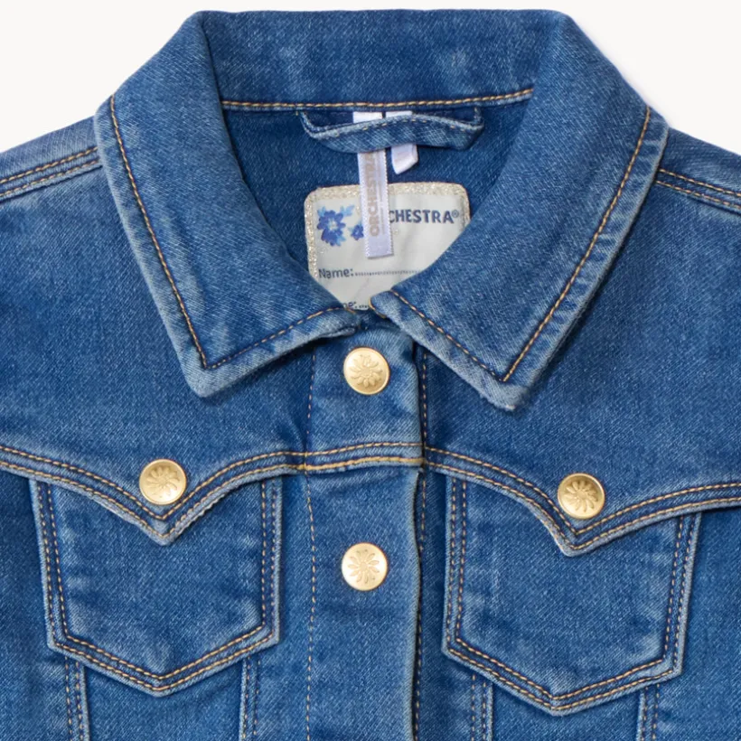 Veste effet jean avec dos brodé fleurs pour bébé fille