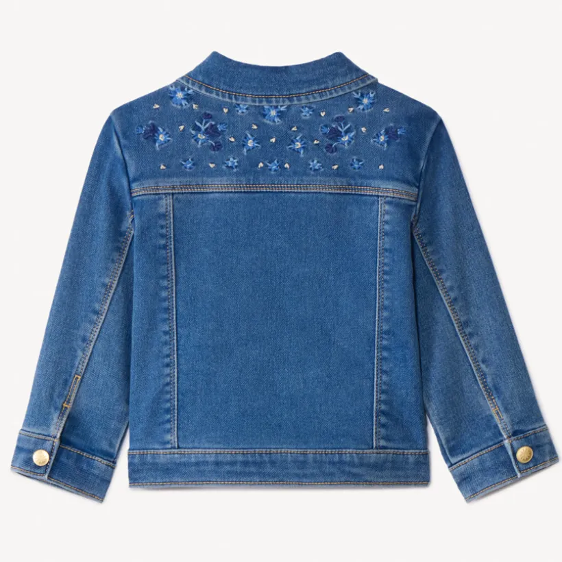 Veste effet jean avec dos brodé fleurs pour bébé fille