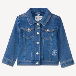 Veste effet jean avec dos brodé fleurs pour bébé fille