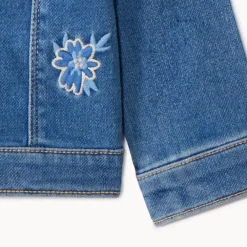Veste effet jean avec dos brodé fleurs pour bébé fille