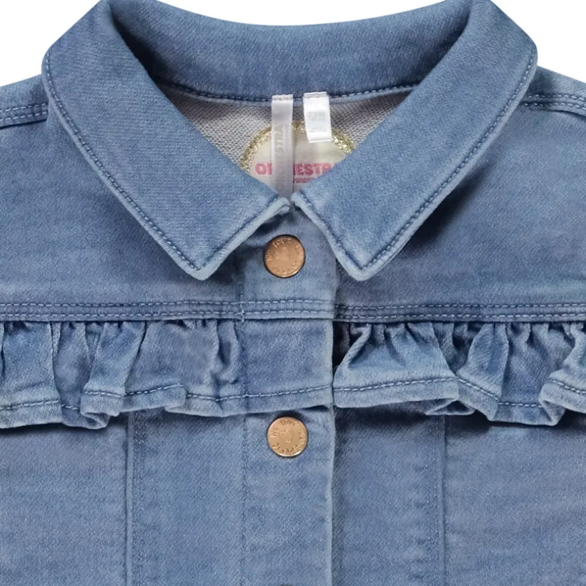 Veste effet jean avec empiècement volantée + boutons fantaisie pour bébé fille