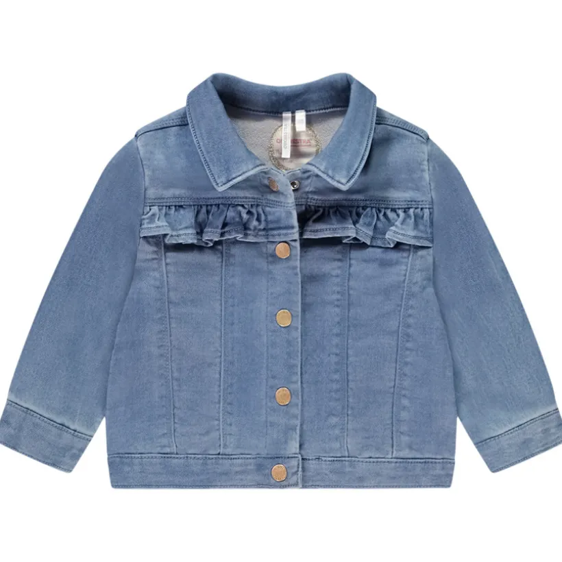Veste effet jean avec empiècement volantée + boutons fantaisie pour bébé fille