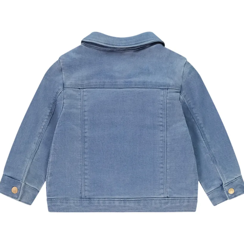 Veste effet jean avec empiècement volantée + boutons fantaisie pour bébé fille