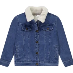 Veste en denim avec col en sherpa et broderies fleurs pour fille
