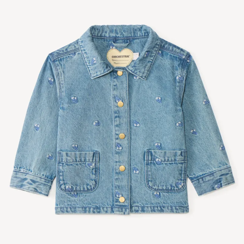 Veste en jean manches longues broderie fleurs pour bébé fille