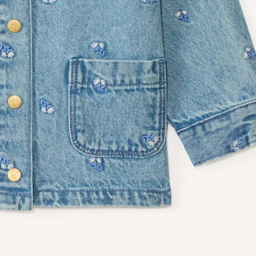 Veste en jean manches longues broderie fleurs pour bébé fille