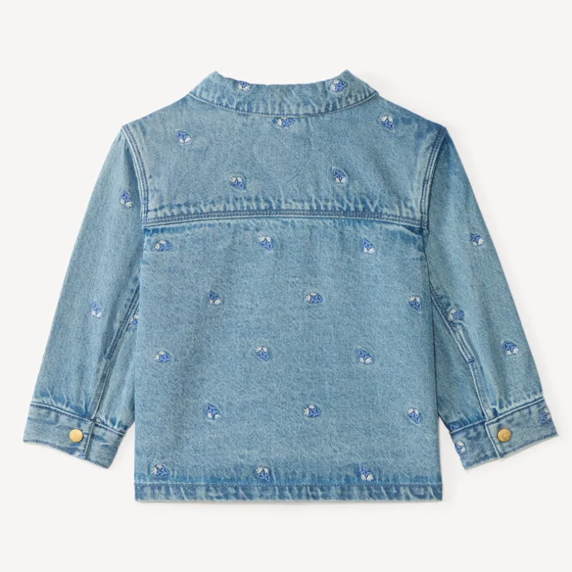 Veste en jean manches longues broderie fleurs pour bébé fille