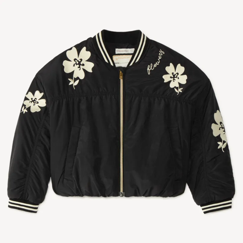 Veste fille en popeline brodée avec des fleurs