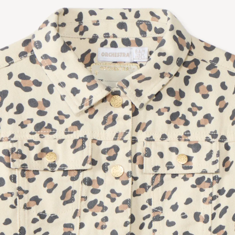 Veste jean fille imprimé léopard