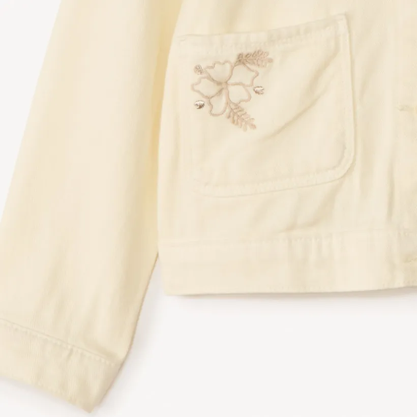 Veste manches longues en denim uni brodée pour fille