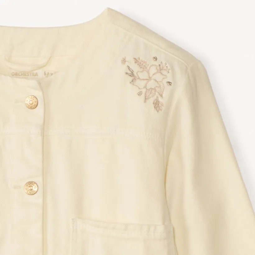 Veste manches longues en denim uni brodée pour fille