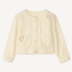 Veste manches longues en denim uni brodée pour fille