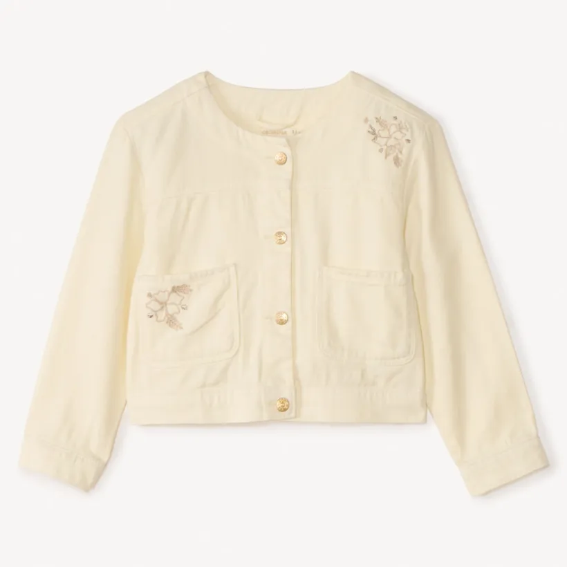 Veste manches longues en denim uni brodée pour fille