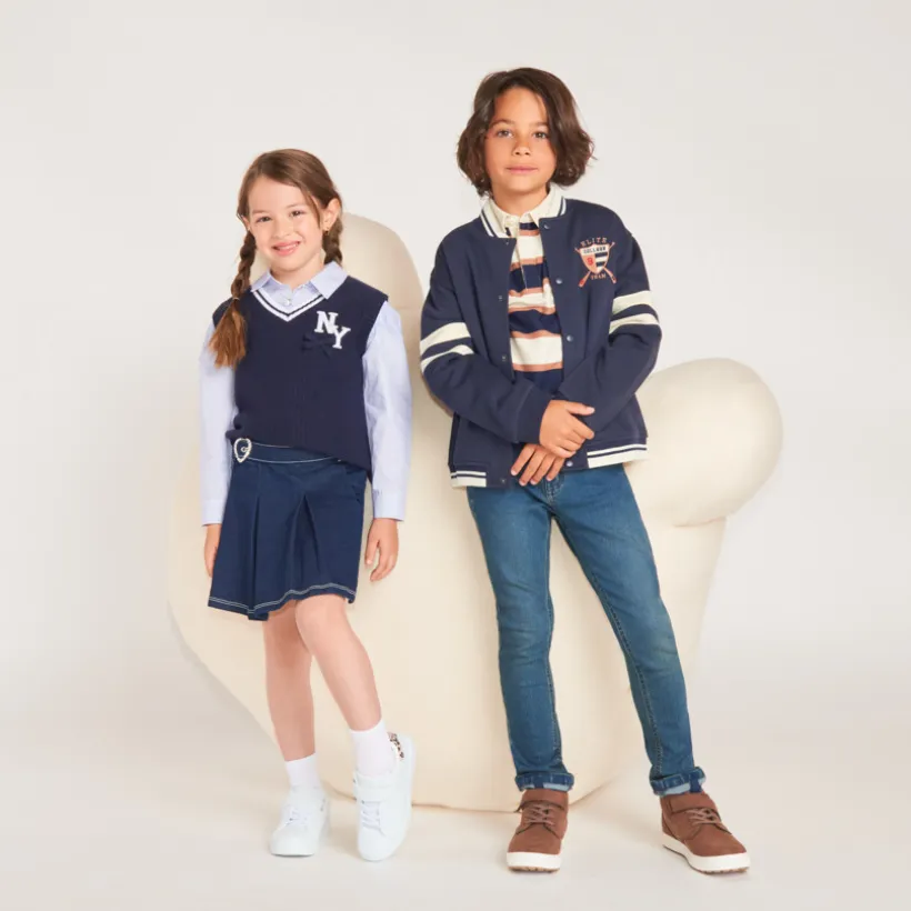 Veste teddy garçon bi-matière jean et molleton